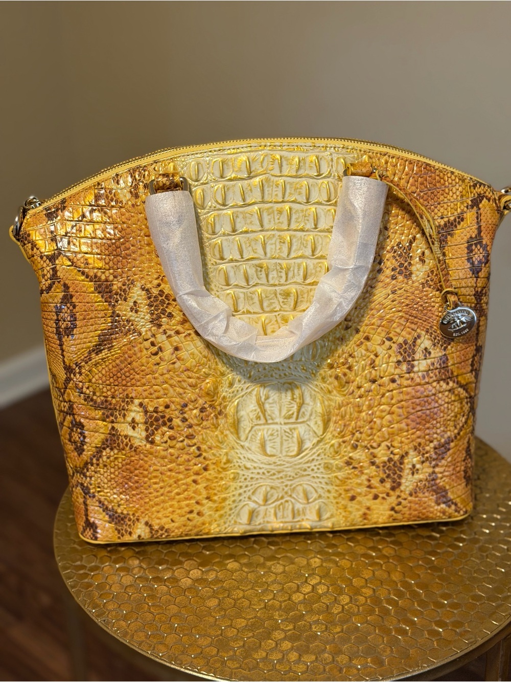 Brahmin Canary Large Duxbury Satchel  Croc-Embossed